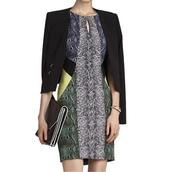 BCBGMaxAzria Sz XS Chloe Dress Snakeskin Sheath Sexy Bodycon Edgy‎ Club - Picture 13 of 16